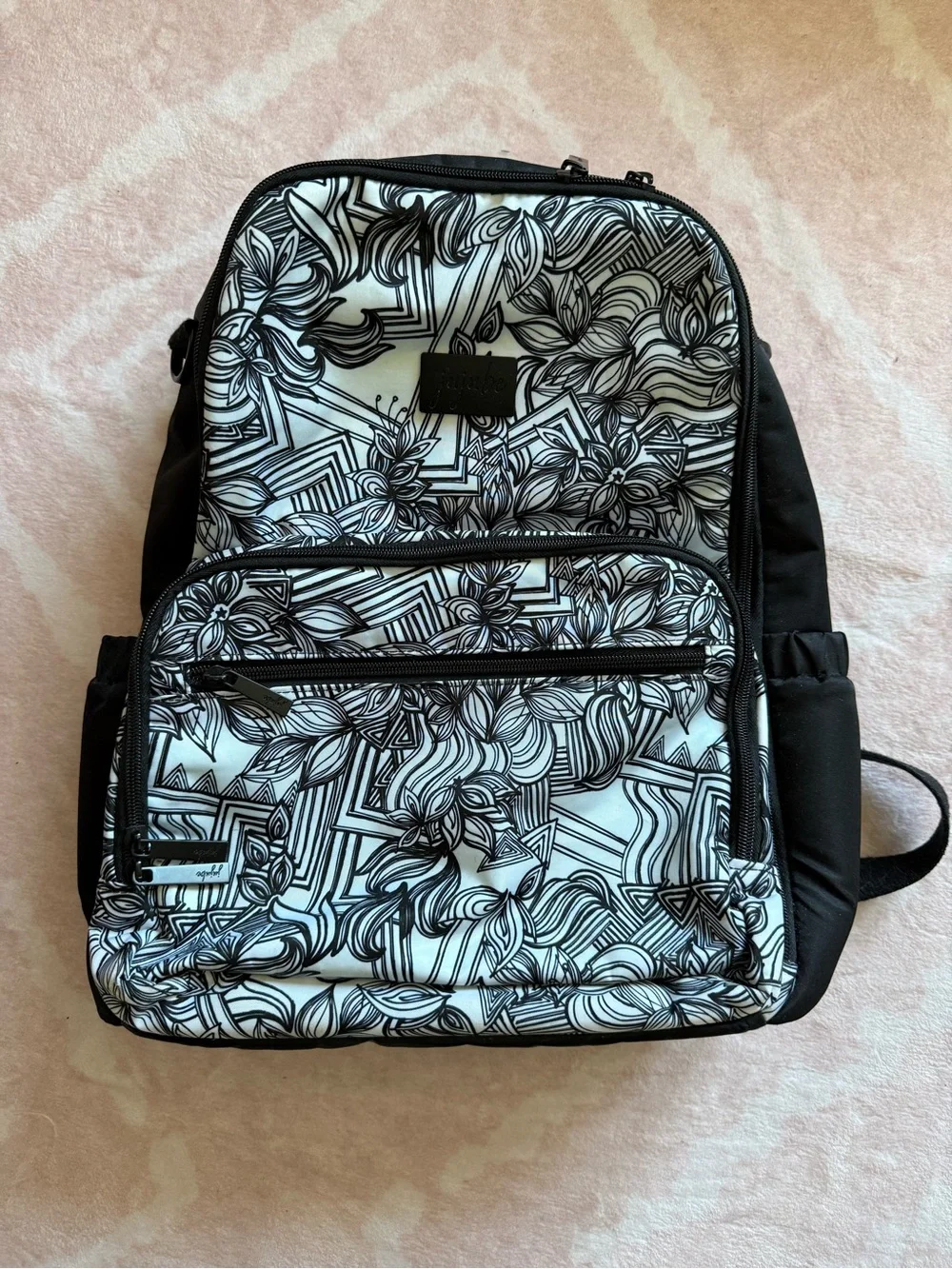 Jujube Be Zealous Diaper Bag Backpack Geometric Doodle Black and White